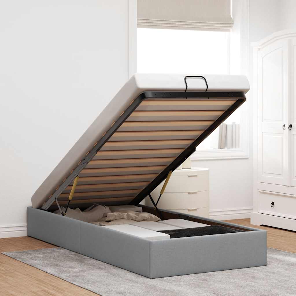 Cadre de lit ottoman sans matelas gris clair 90x200 cm tissu - XIOS