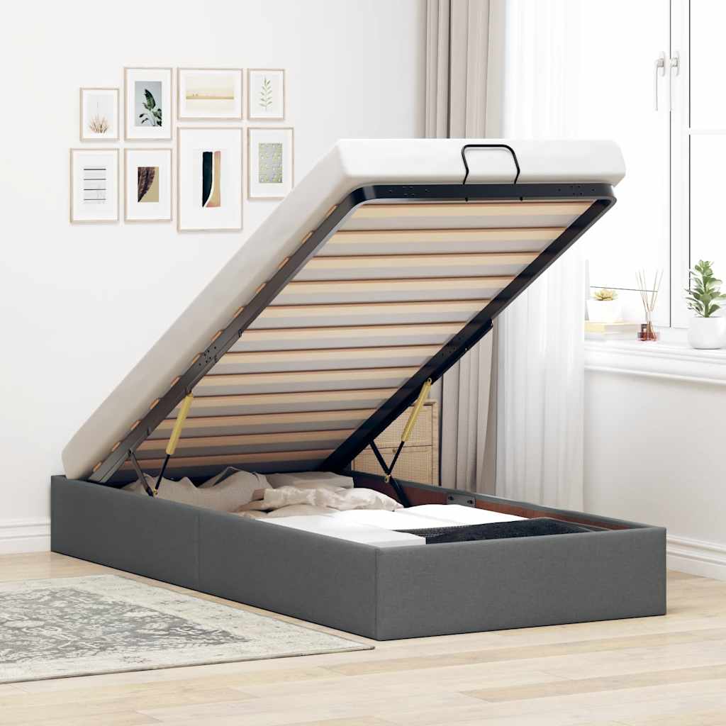 Cadre de lit ottoman sans matelas gris foncé 90x200 cm tissu - XIOS