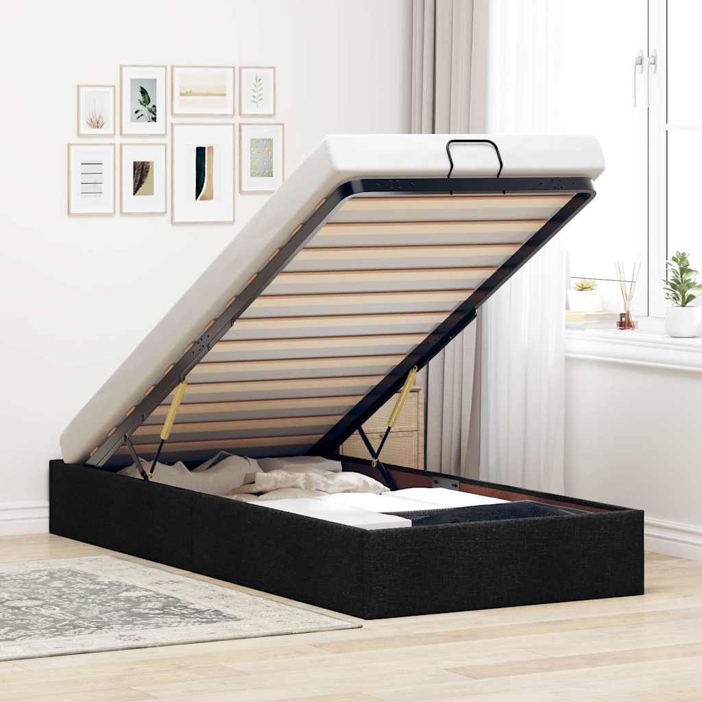 Cadre de lit ottoman sans matelas noir 90x200 cm tissu - XIOS