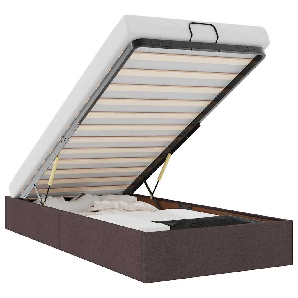 Cadre de lit ottoman sans matelas marron foncé 90x200 cm tissu - XIOS