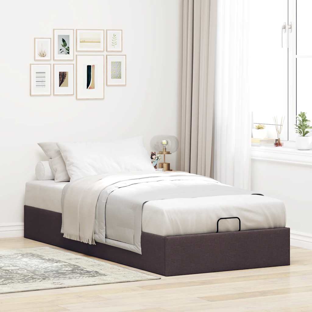 Cadre de lit ottoman sans matelas marron foncé 90x200 cm tissu - XIOS