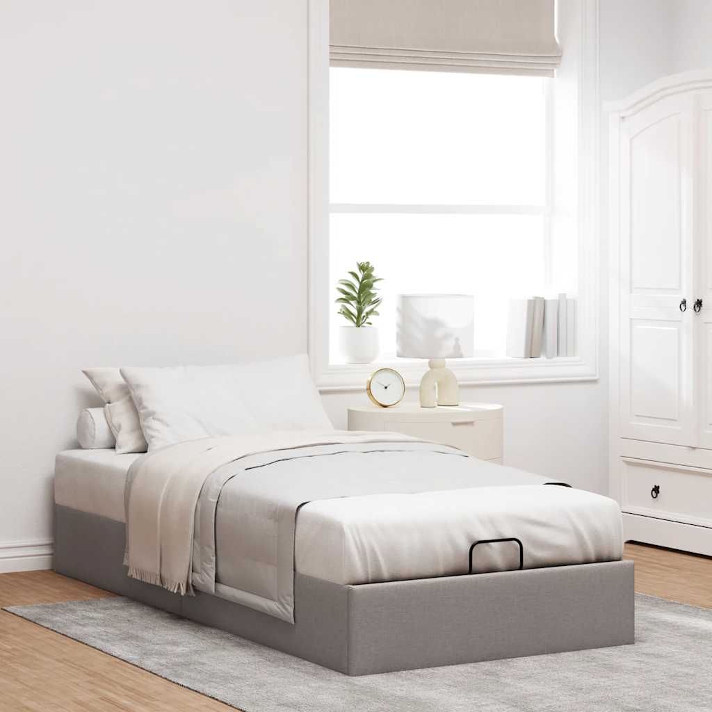 Cadre de lit ottoman sans matelas taupe 90x200 cm tissu - XIOS