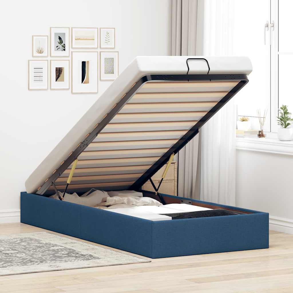 Cadre de lit ottoman sans matelas bleu 90x200 cm tissu - XIOS