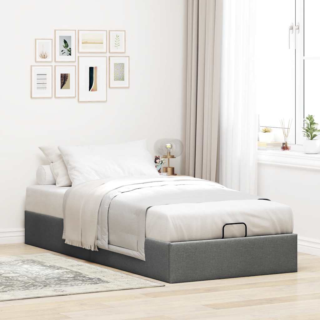 Cadre de lit ottoman sans matelas gris foncé 100x200 cm tissu - XIOS
