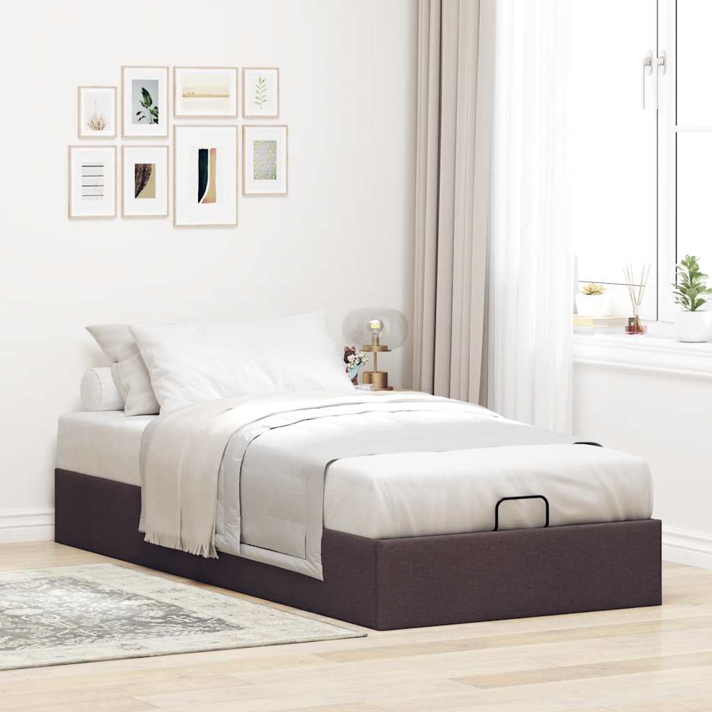 Cadre de lit ottoman sans matelas marron foncé 100x200 cm tissu - XIOS
