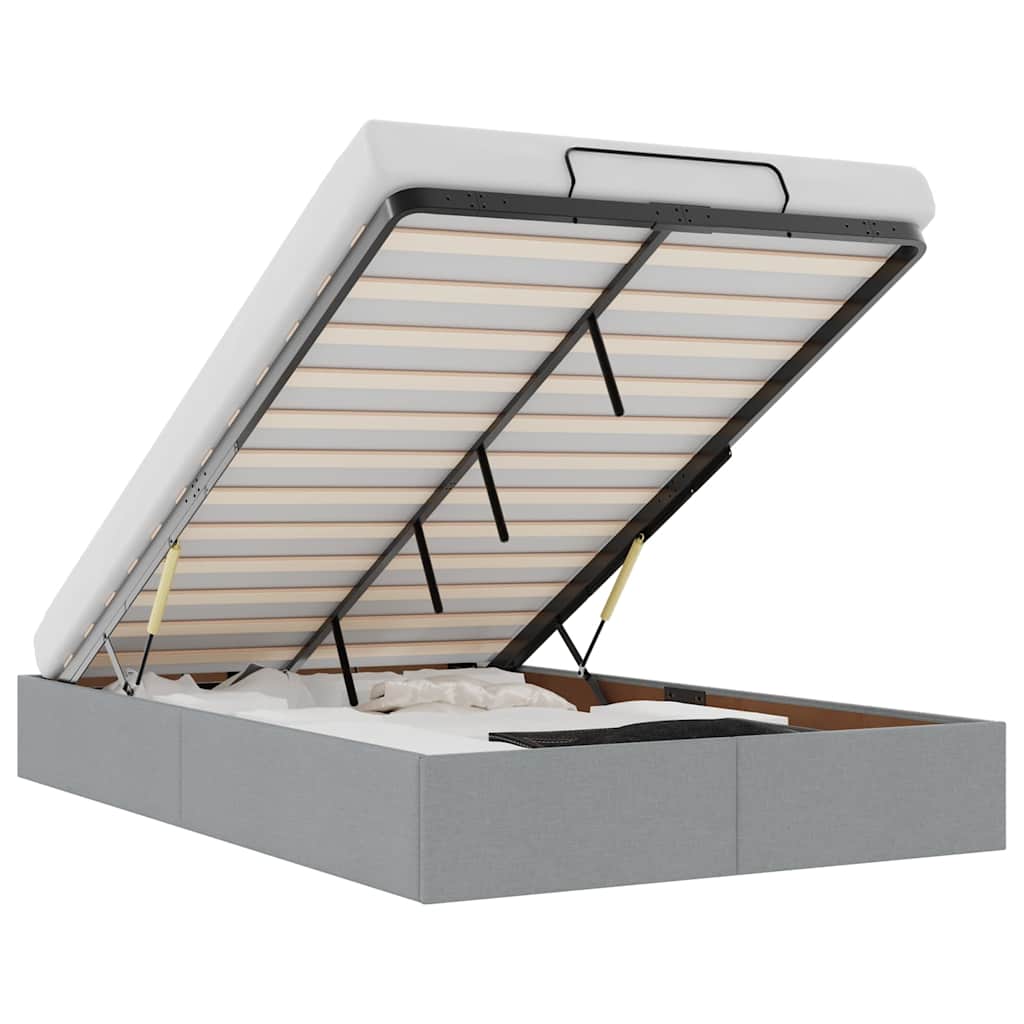 Cadre de lit ottoman sans matelas gris clair 120x190 cm tissu - XIOS