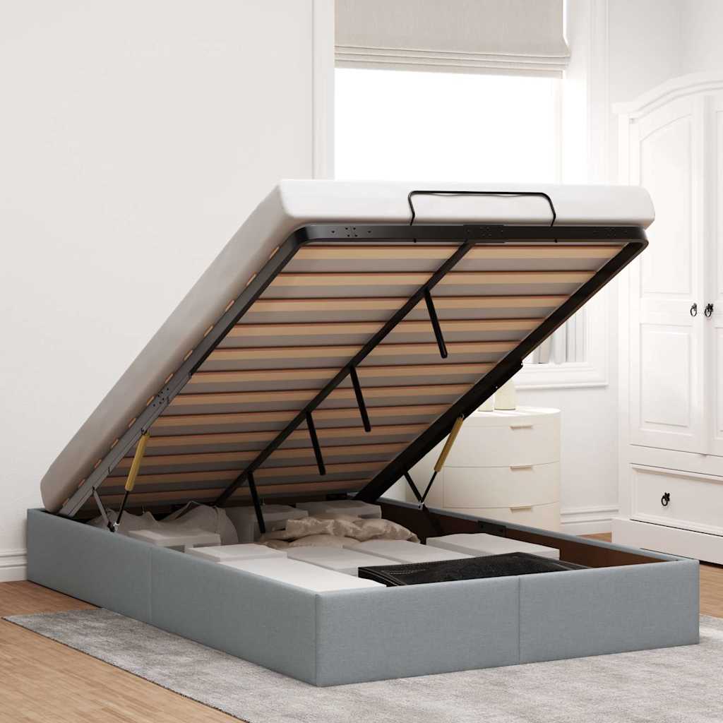 Cadre de lit ottoman sans matelas gris clair 120x190 cm tissu - XIOS