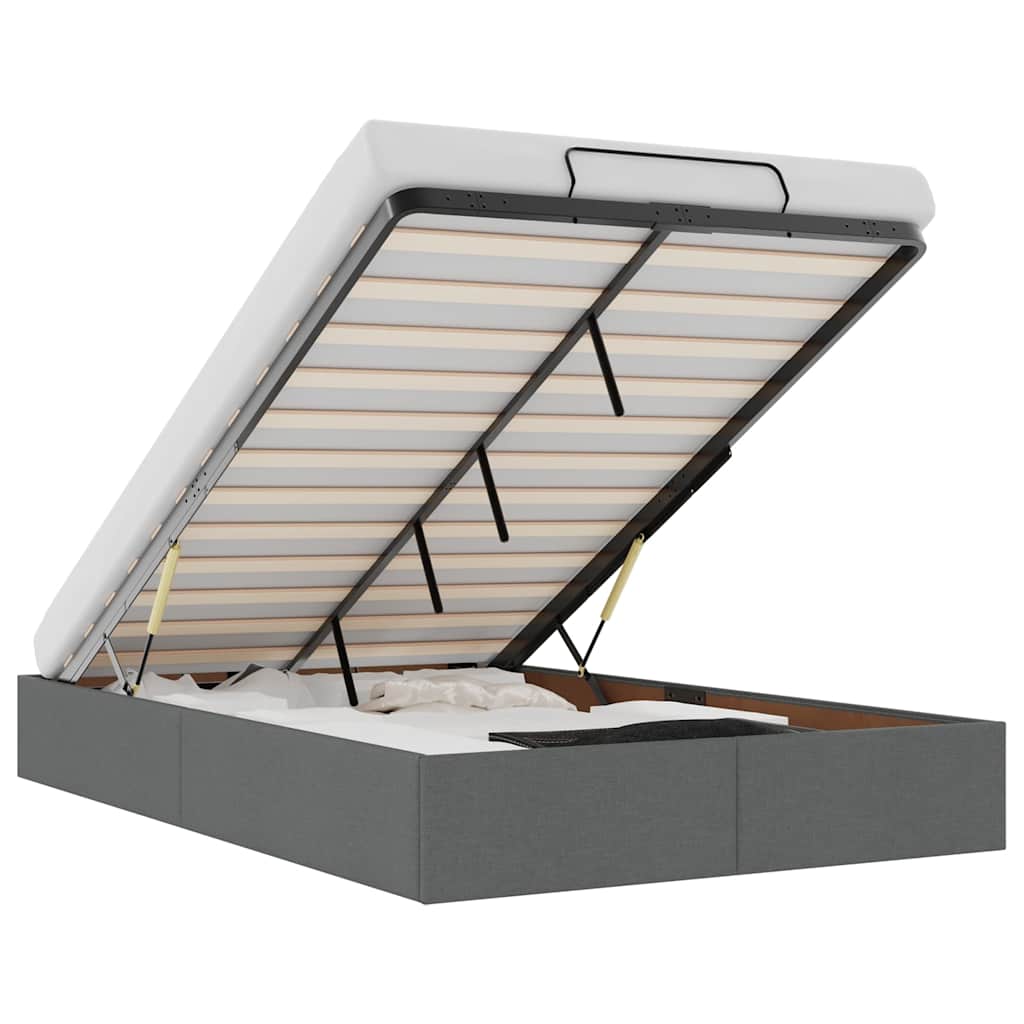 Cadre de lit ottoman sans matelas gris foncé 120x190 cm tissu - XIOS