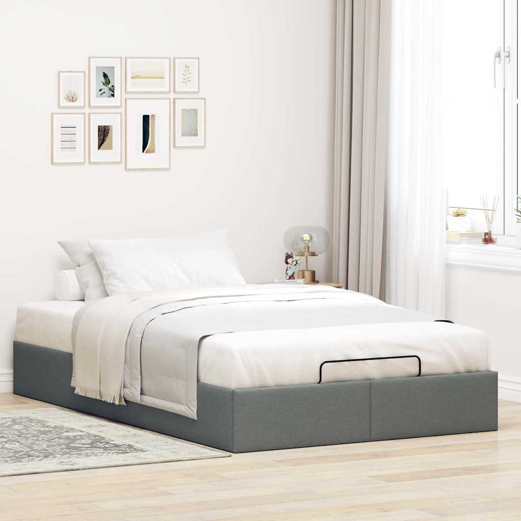 Cadre de lit ottoman sans matelas gris foncé 120x190 cm tissu - XIOS
