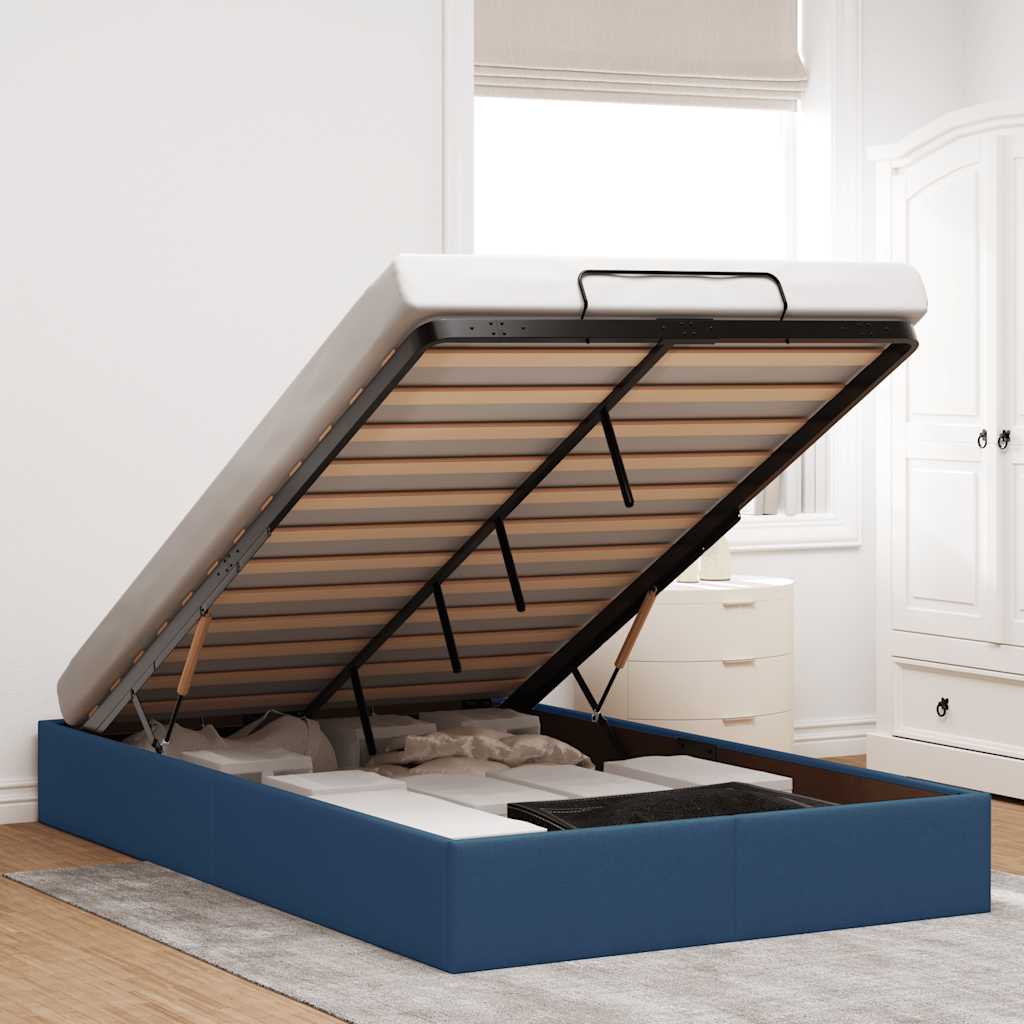 Cadre de lit ottoman sans matelas bleu 120x190 cm tissu - XIOS