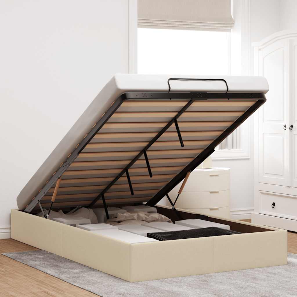 Cadre de lit ottoman sans matelas crème 120x200 cm tissu - XIOS