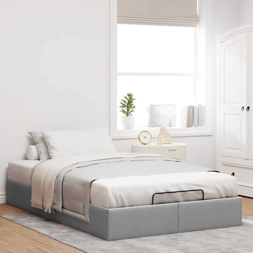 Cadre de lit ottoman sans matelas gris clair 140x190 cm tissu - XIOS