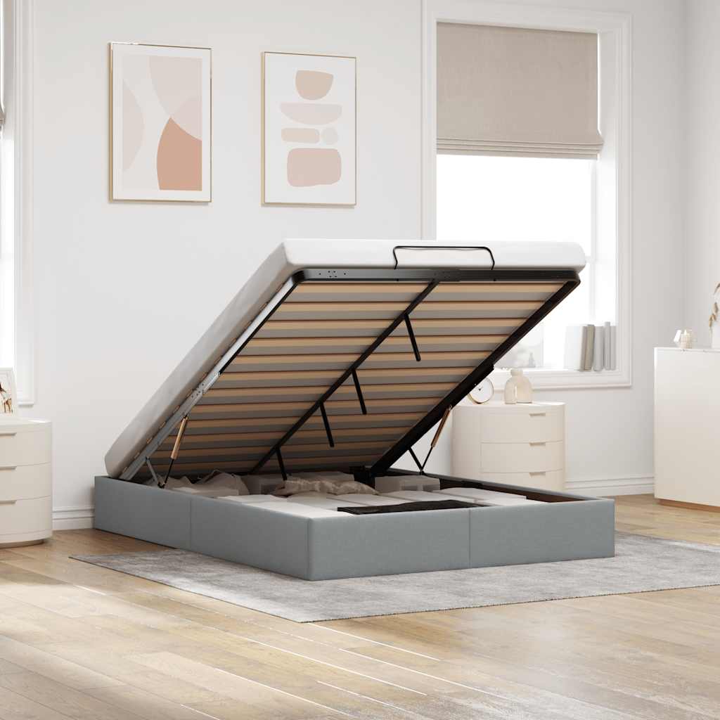 Cadre de lit ottoman sans matelas gris clair 140x190 cm tissu - XIOS