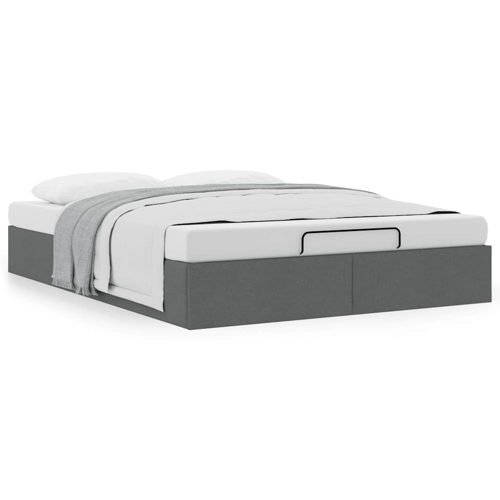 Cadre de lit ottoman sans matelas gris foncé 140x190 cm tissu - XIOS