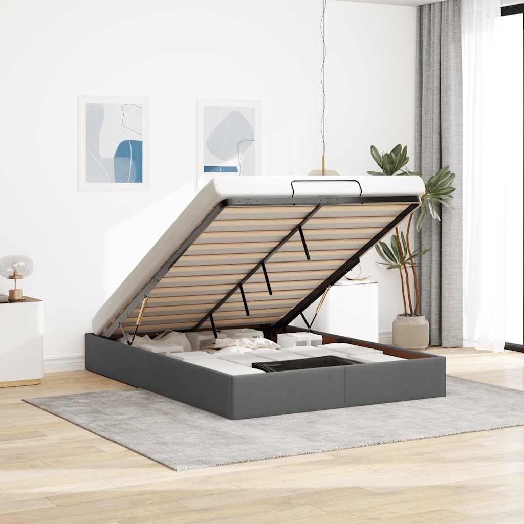 Cadre de lit ottoman sans matelas gris foncé 140x190 cm tissu - XIOS