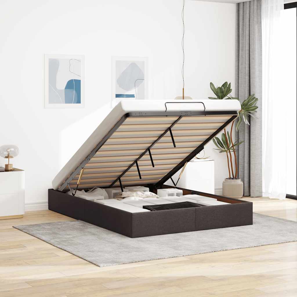 Cadre de lit ottoman sans matelas marron foncé 140x190 cm tissu - XIOS