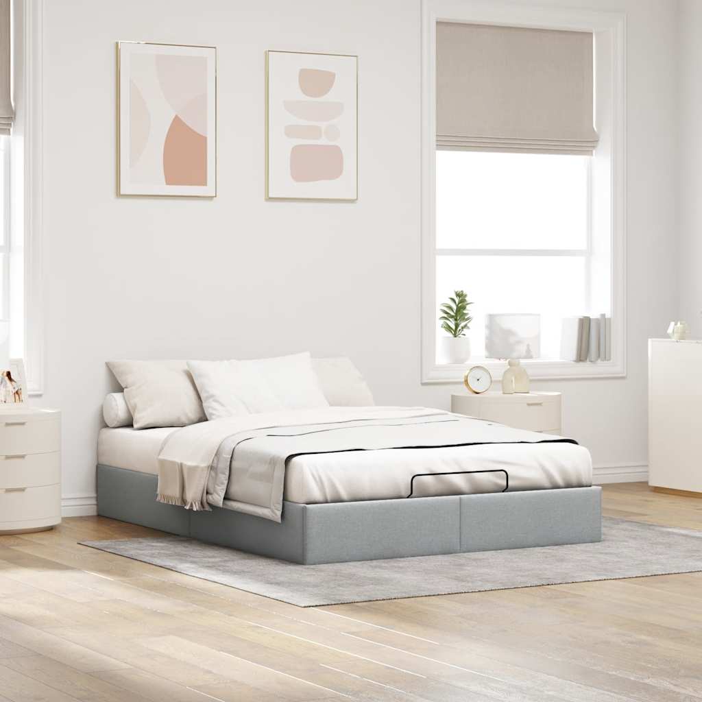 Cadre de lit ottoman sans matelas gris clair 140x200 cm tissu - XIOS