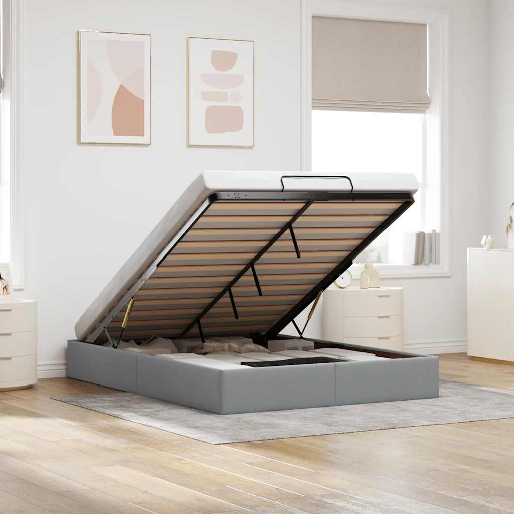 Cadre de lit ottoman sans matelas gris clair 140x200 cm tissu - XIOS