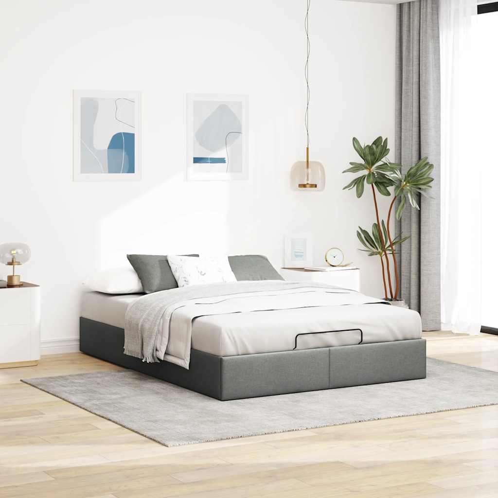 Cadre de lit ottoman sans matelas gris foncé 140x200 cm tissu - XIOS