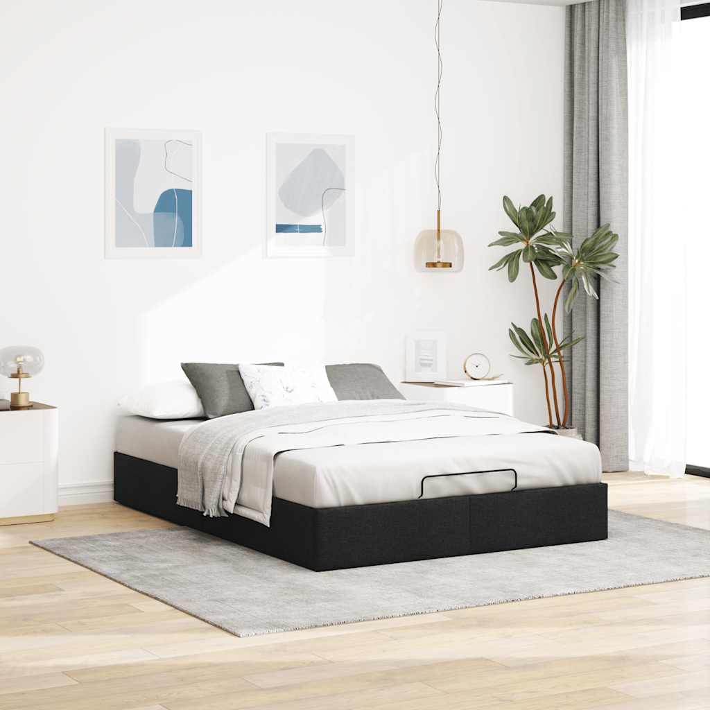 Cadre de lit ottoman sans matelas noir 140x200 cm tissu - XIOS