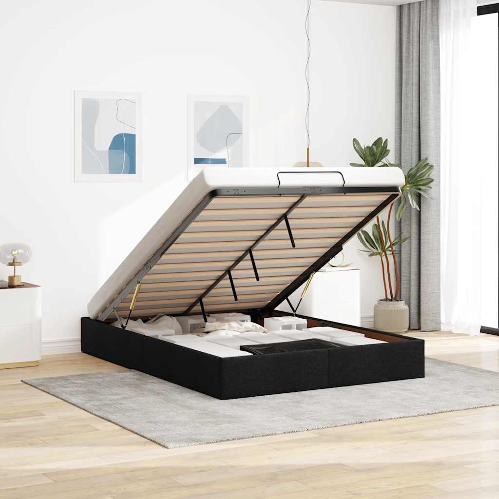 Cadre de lit ottoman sans matelas noir 140x200 cm tissu - XIOS