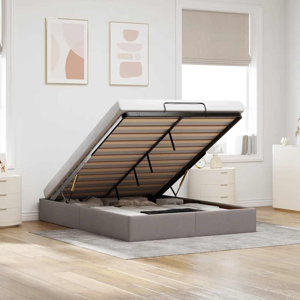 Cadre de lit ottoman sans matelas taupe 140x200 cm tissu - XIOS