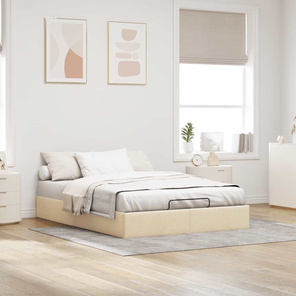 Cadre de lit ottoman sans matelas crème 140x200 cm tissu - XIOS