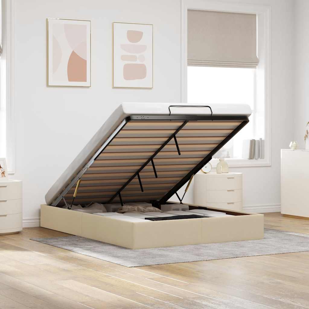 Cadre de lit ottoman sans matelas crème 140x200 cm tissu - XIOS