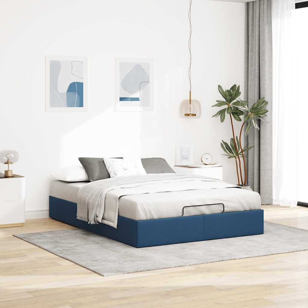 Cadre de lit ottoman sans matelas bleu 140x200 cm tissu - XIOS