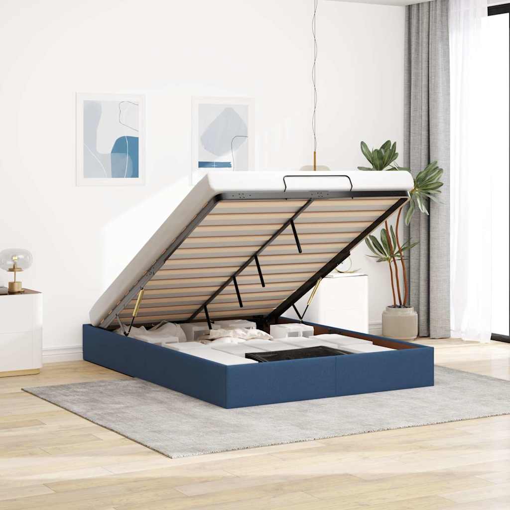 Cadre de lit ottoman sans matelas bleu 140x200 cm tissu - XIOS