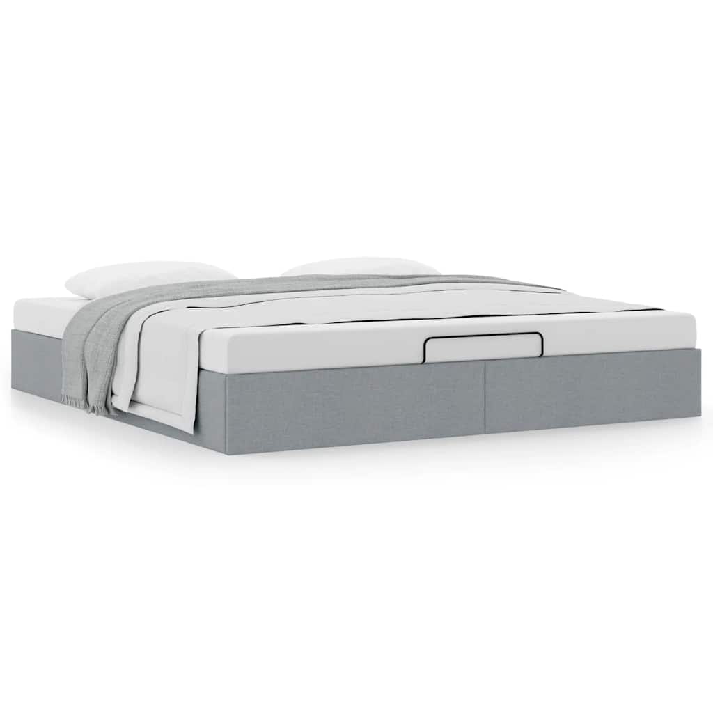Cadre de lit ottoman sans matelas gris clair 160x200 cm tissu - XIOS