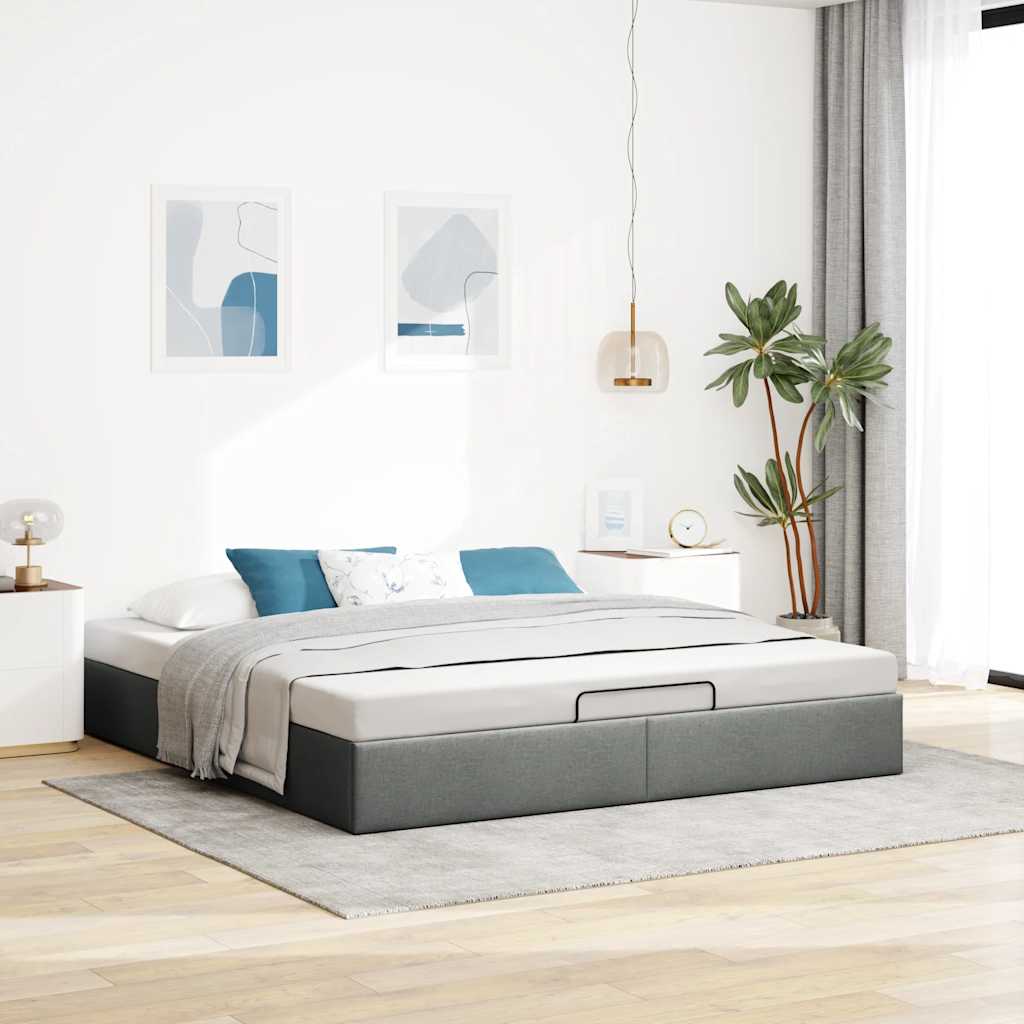 Cadre de lit ottoman sans matelas gris foncé 160x200 cm tissu - XIOS