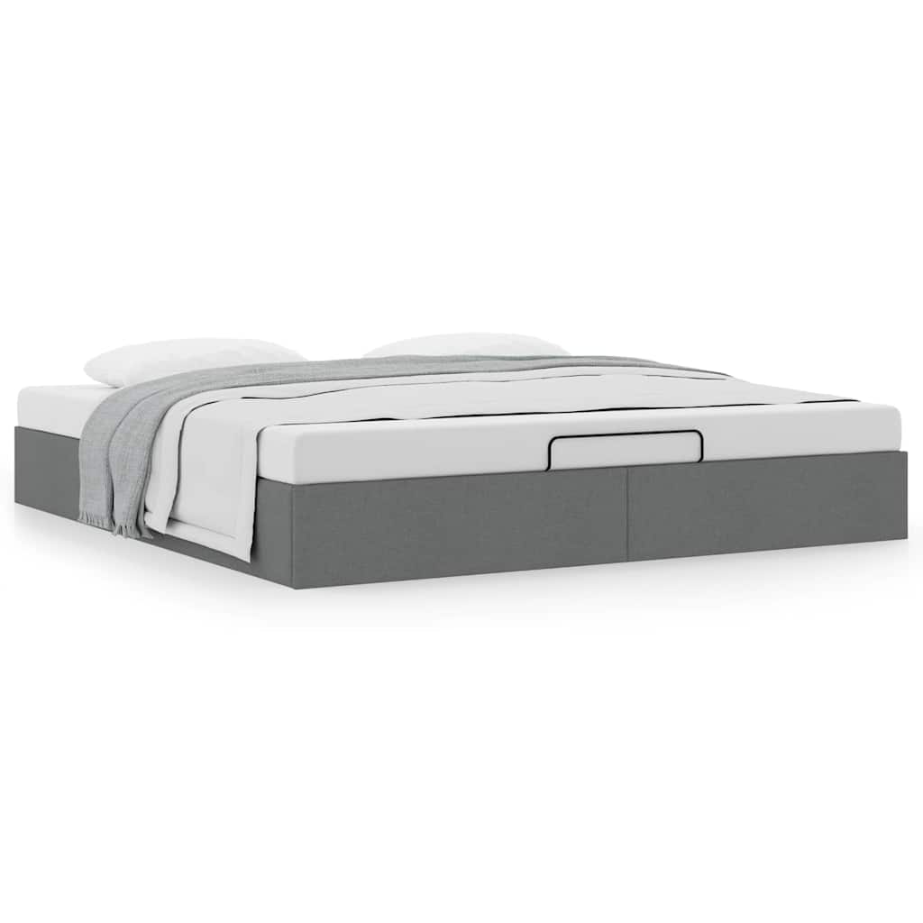 Cadre de lit ottoman sans matelas gris foncé 160x200 cm tissu - XIOS