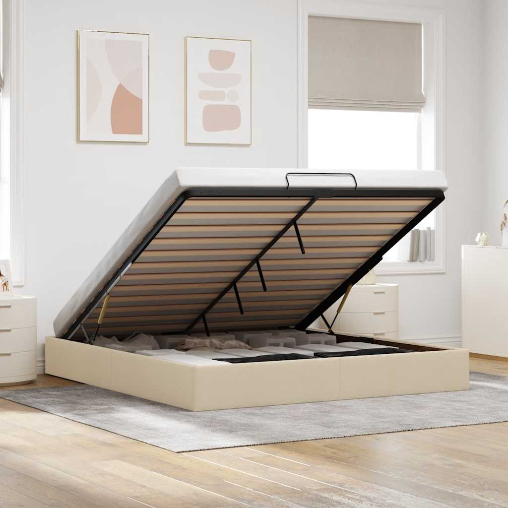 Cadre de lit ottoman sans matelas crème 160x200 cm tissu - XIOS