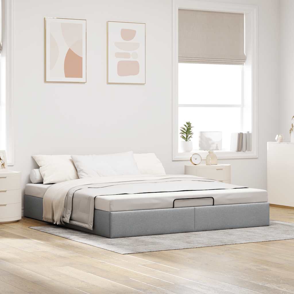 Cadre de lit ottoman sans matelas gris clair 180x200 cm tissu - XIOS