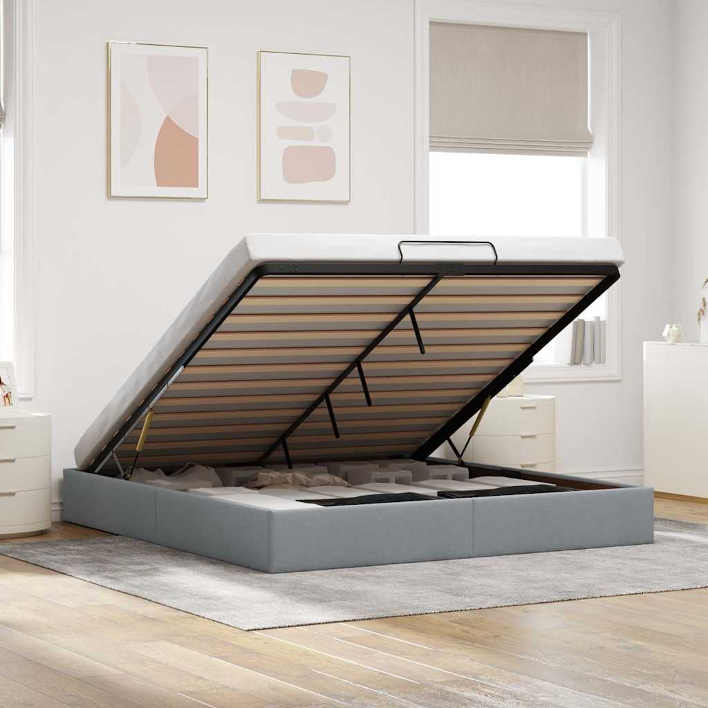 Cadre de lit ottoman sans matelas gris clair 180x200 cm tissu - XIOS
