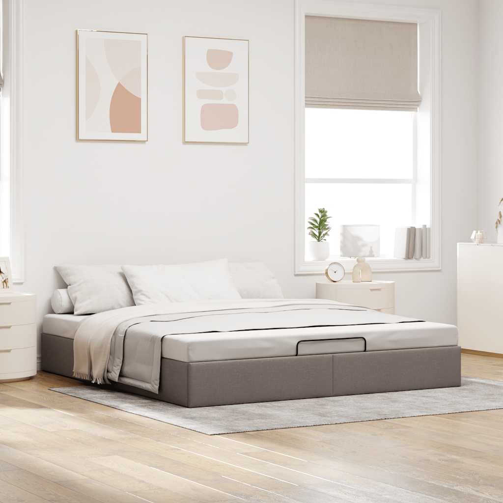 Cadre de lit ottoman sans matelas taupe 180x200 cm tissu - XIOS