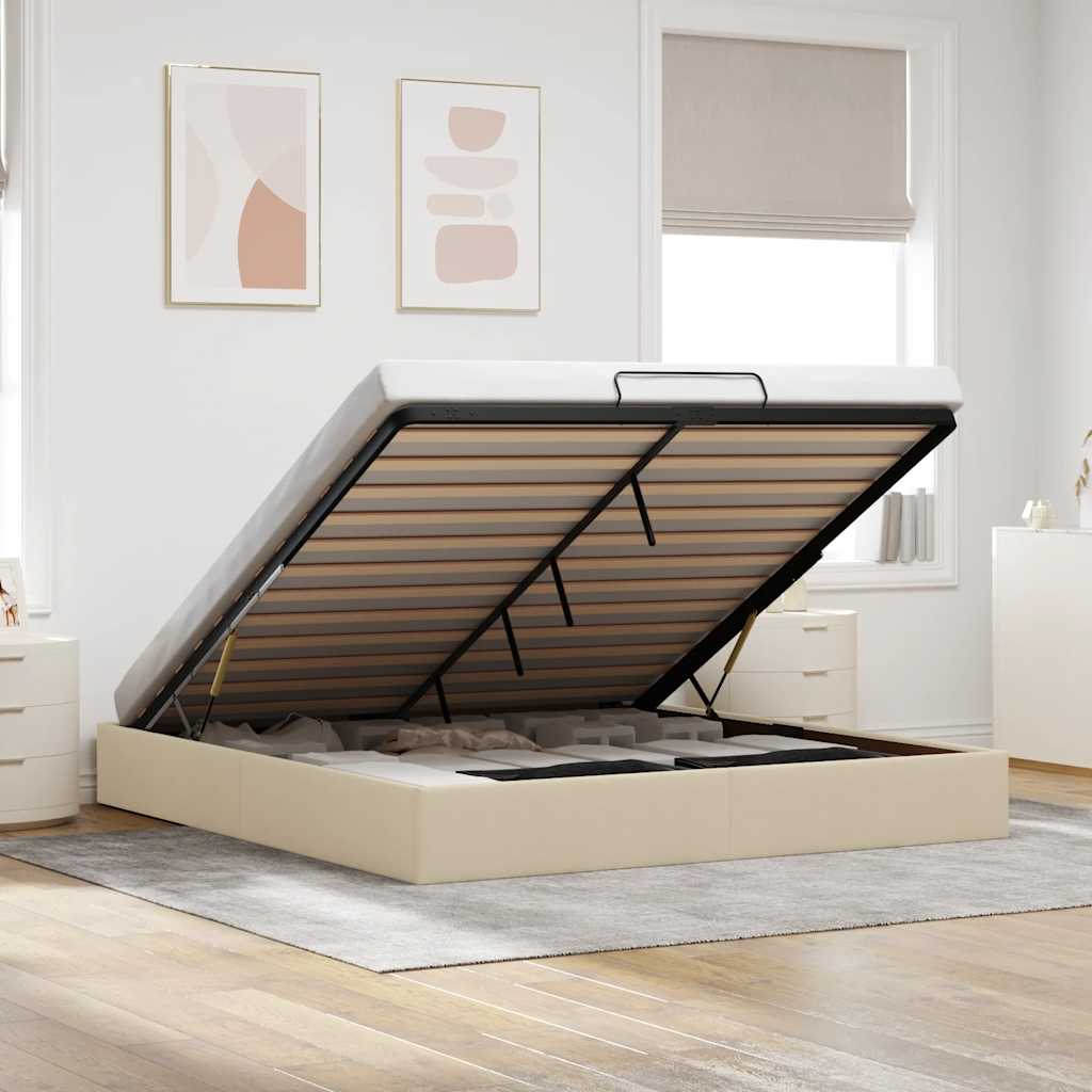 Cadre de lit ottoman sans matelas crème 180x200 cm tissu - XIOS