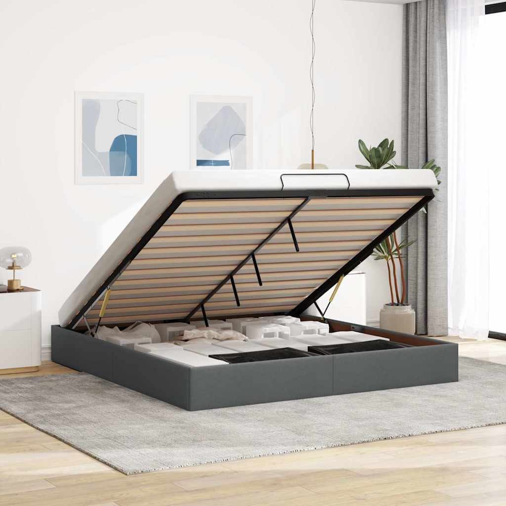 Cadre de lit ottoman sans matelas gris foncé 200x200 cm tissu - XIOS