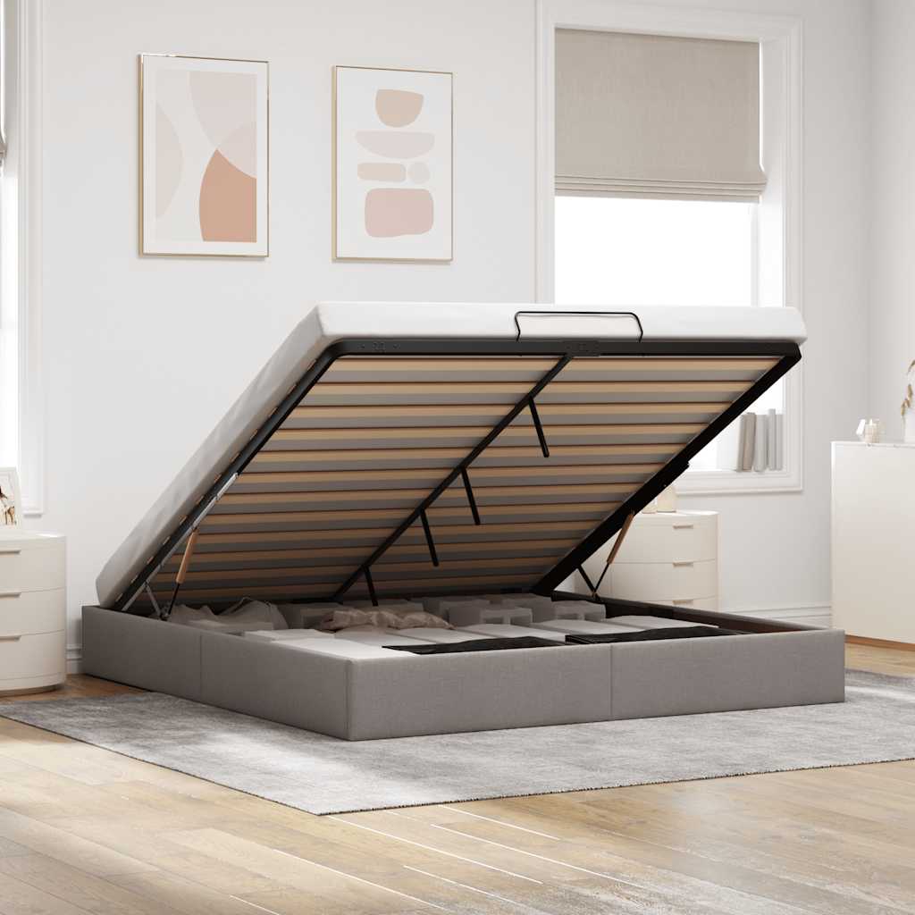 Cadre de lit ottoman sans matelas taupe 200x200 cm tissu - XIOS