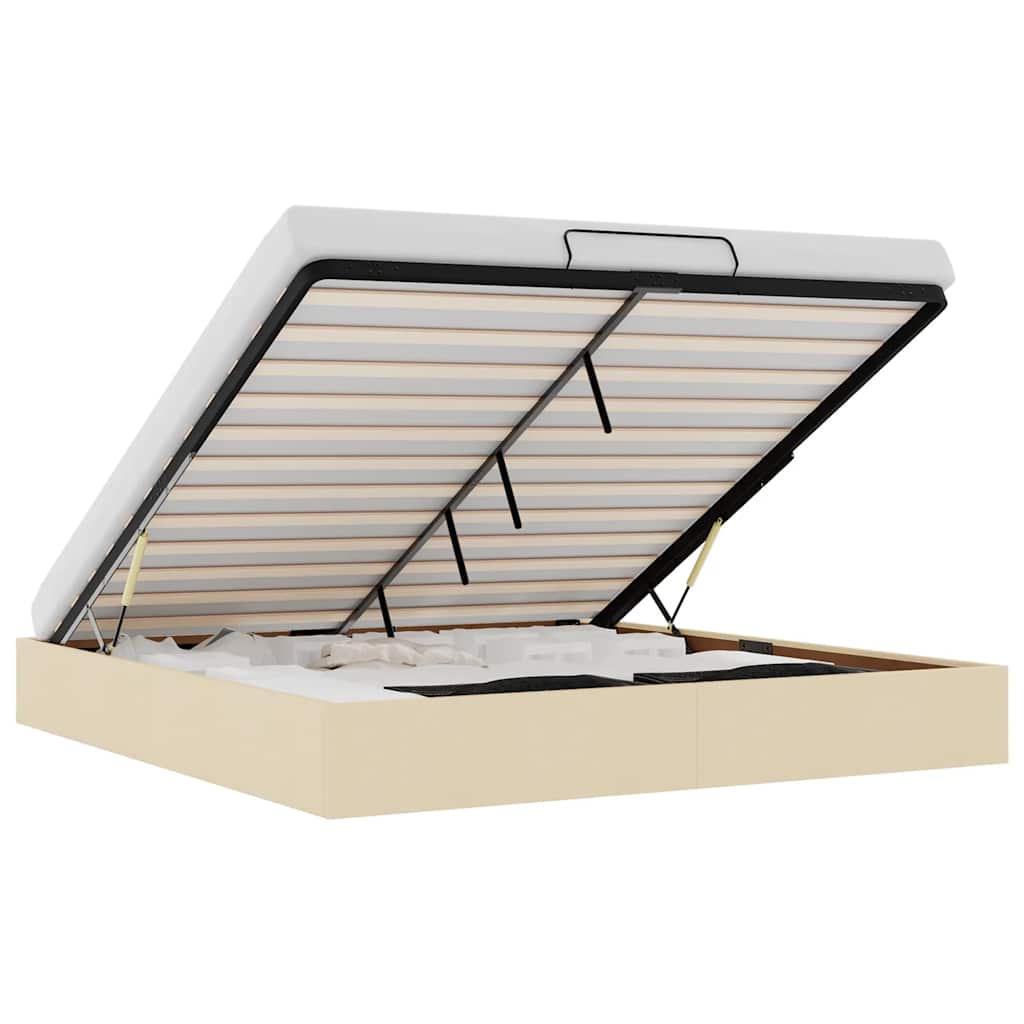 Cadre de lit ottoman sans matelas crème 200x200 cm tissu - XIOS