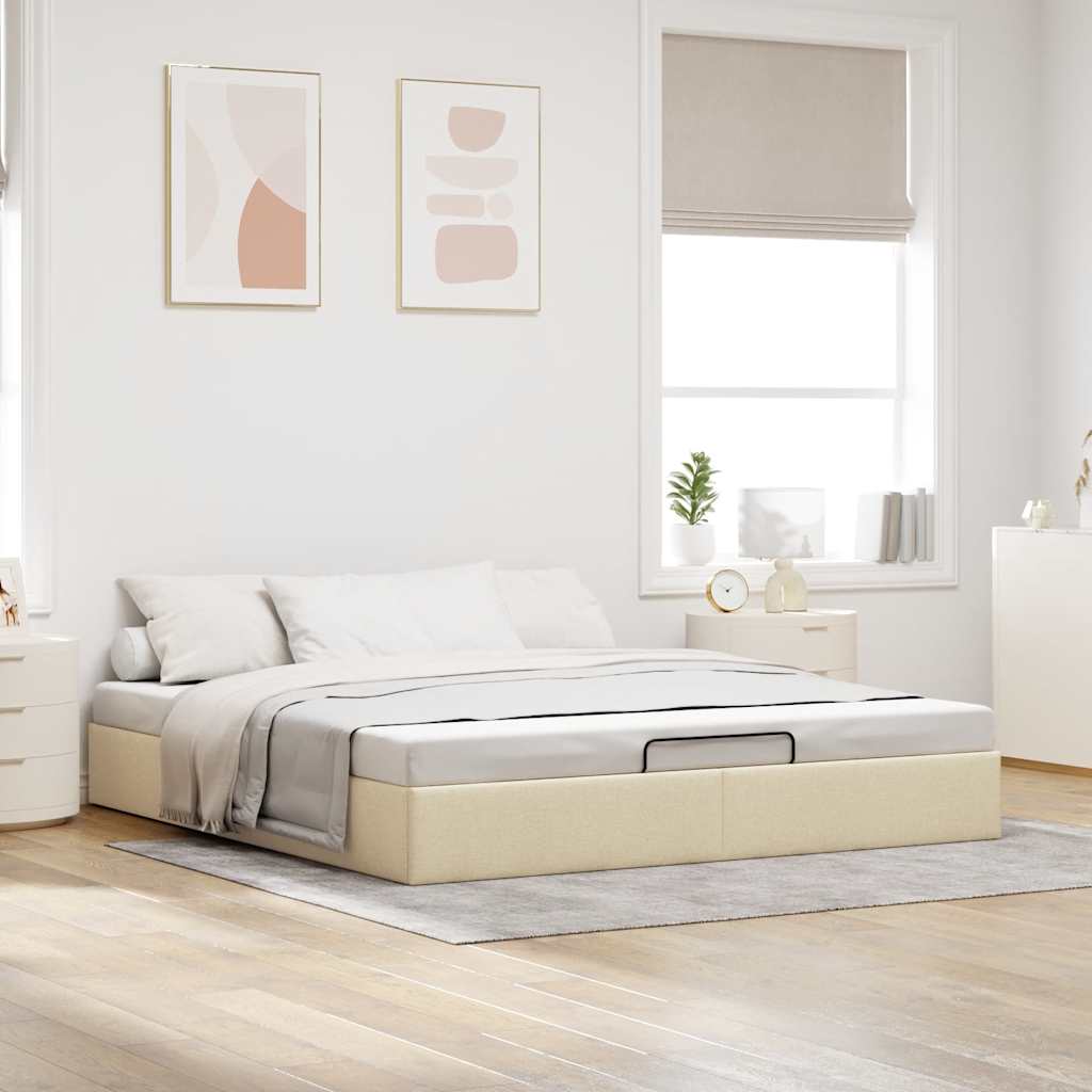 Cadre de lit ottoman sans matelas crème 200x200 cm tissu - XIOS