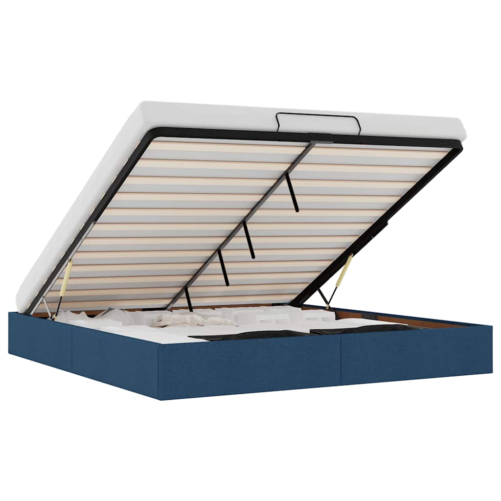 Cadre de lit ottoman sans matelas bleu 200x200 cm tissu - XIOS