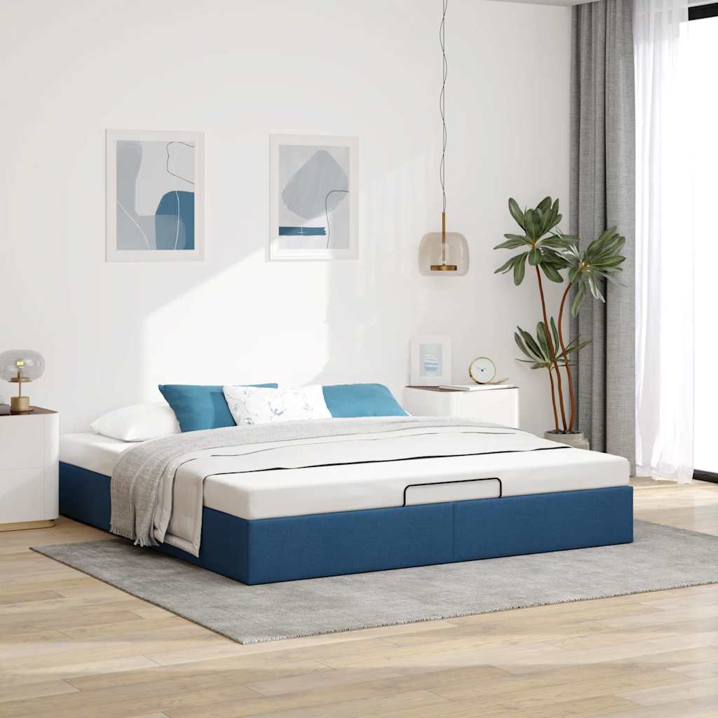 Cadre de lit ottoman sans matelas bleu 200x200 cm tissu - XIOS