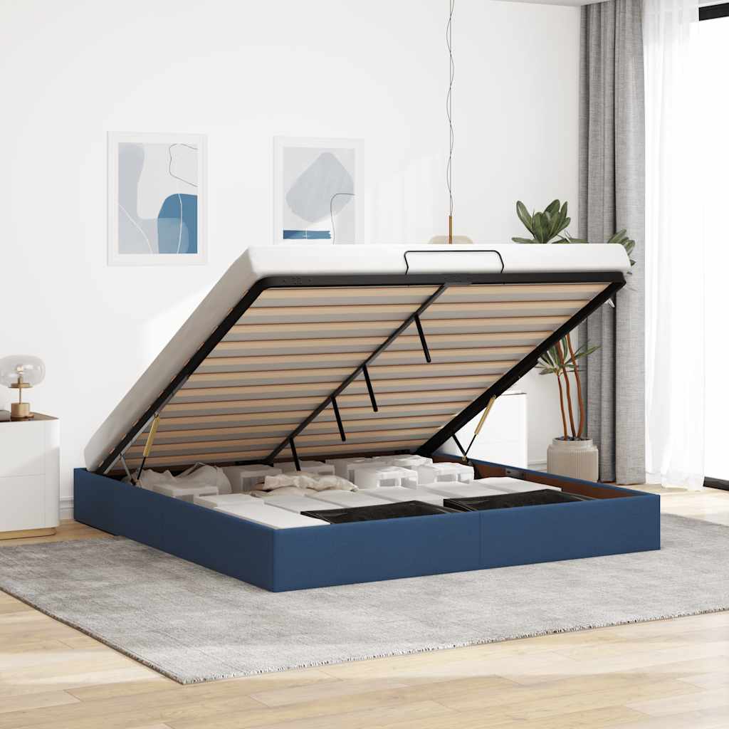 Cadre de lit ottoman sans matelas bleu 200x200 cm tissu - XIOS