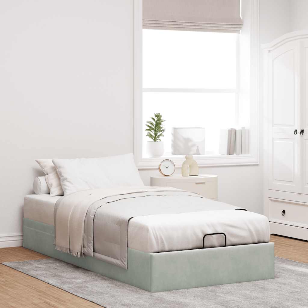 Cadre de lit ottoman sans matelas gris clair 80x200 cm velours - XIOS