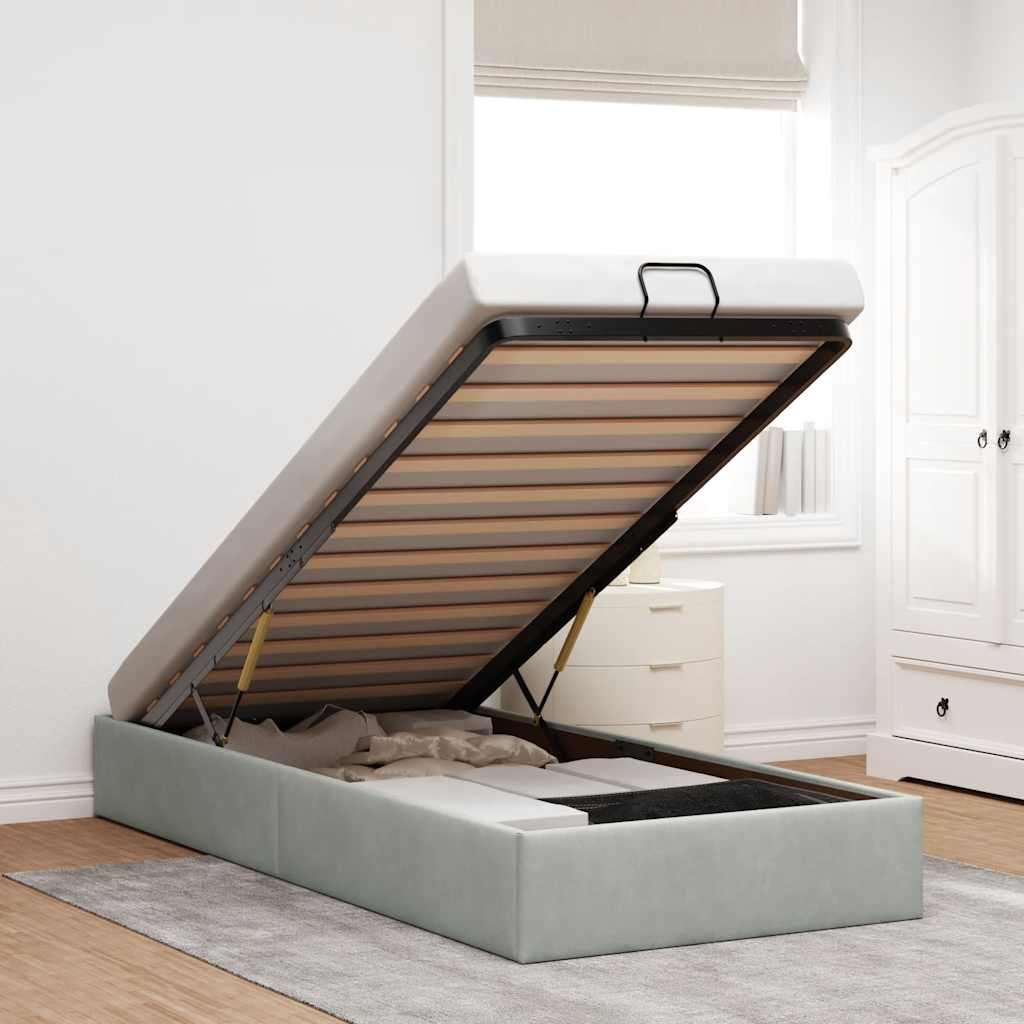 Cadre de lit ottoman sans matelas gris clair 80x200 cm velours - XIOS