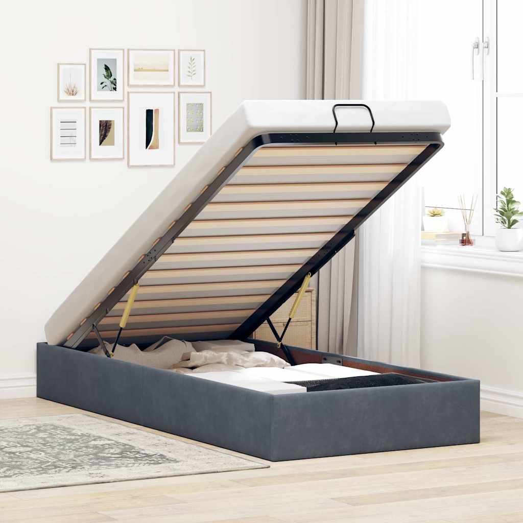 Cadre de lit ottoman sans matelas gris foncé 80x200 cm velours - XIOS