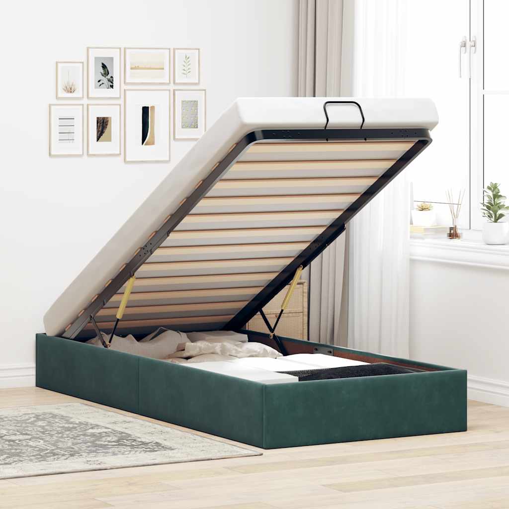 Cadre de lit ottoman sans matelas vert foncé 80x200 cm velours - XIOS