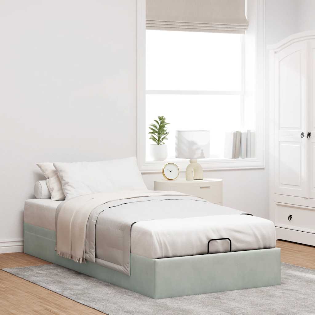Cadre de lit ottoman sans matelas gris clair 90x190 cm velours - XIOS